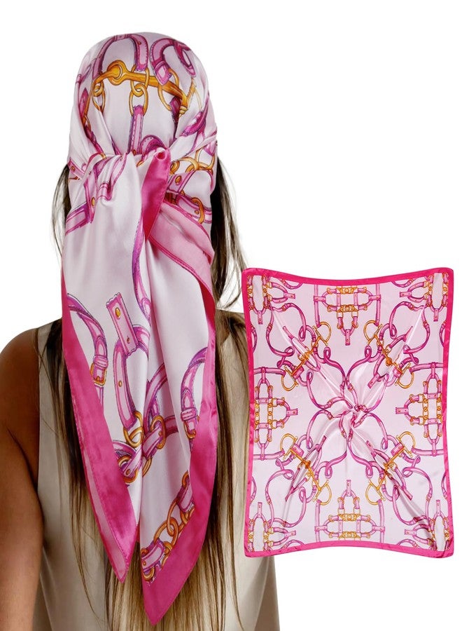 AIBFRID 35" Head Scarf for Women Like Silk Headscarf Hair Bandana Square Stain Scarf Large Boho Hair Warp, Pink - Image 1